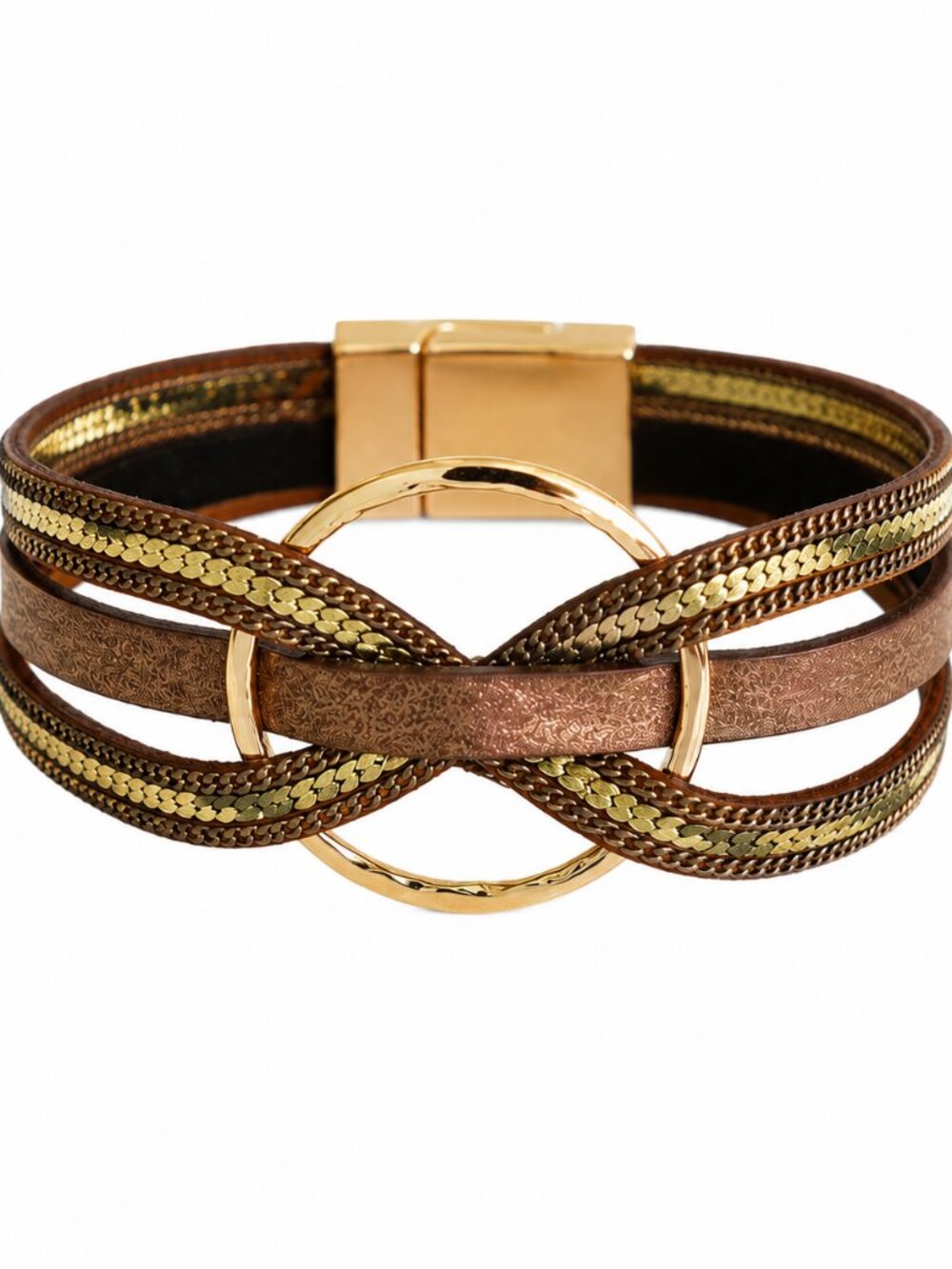 Stylish Genuine Leather Magnetic Bracelet – Modern Layered Design